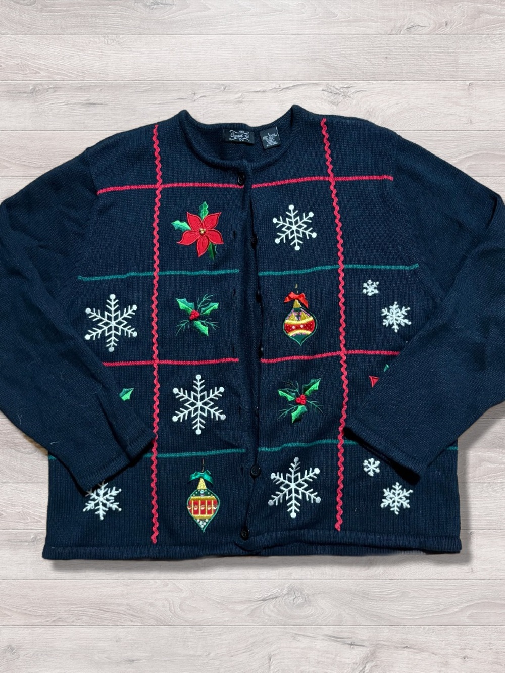 Vintage 90s Crystal Kobe Knit Christmas Cardigan Grannycore Sweater Large